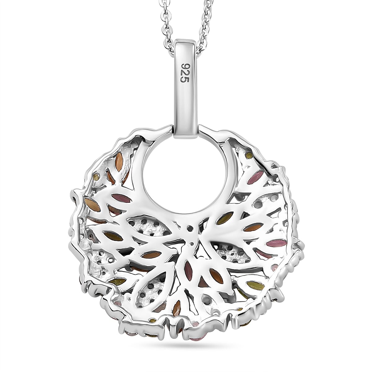 Multi-Tourmaline, White Zircon Cluster Pendant with Chain (Size 20) in Rhodium Overlay Sterling Silver 4294384 5