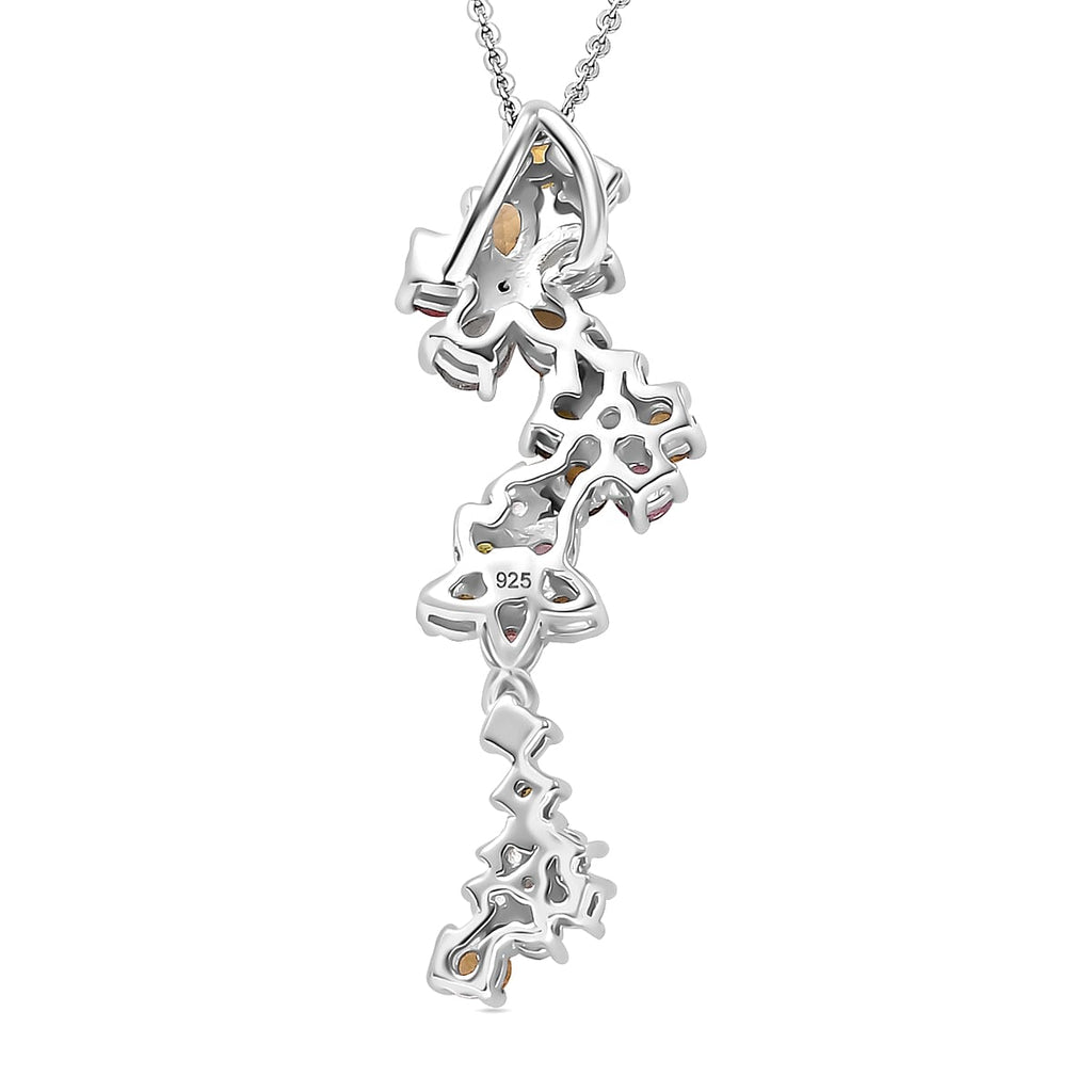 Multi-Tourmaline, White Zircon Pendant with Chain (Size 20) in Rhodium Sterling Silver 1.890 Ct.