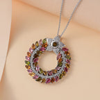 Multi-Tourmaline,  White Zircon Pendant with Chain (Size 20) in rhodium Sterling Silver 4.04 ct  Silver Wt. 6.25 Gms  4.180  Ct.