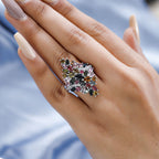 Multi-Tourmaline and Natural Zircon Ring in Platinum Overlay Sterling Silver 5.39 Ct, Silver Wt. 7.25 Gms