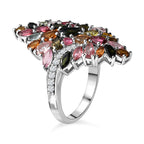 Multi-Tourmaline and Natural Zircon Ring in Platinum Overlay Sterling Silver 5.39 Ct, Silver Wt. 7.25 Gms