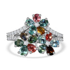 Multi-Tourmaline and Natural Zircon Wishbone Cluster Ring in Platinum Overlay Sterling Silver 2.78 Ct.