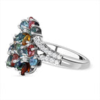 Multi-Tourmaline and Natural Zircon Wishbone Cluster Ring in Platinum Overlay Sterling Silver 2.78 Ct.