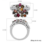 Multi-Tourmaline and Natural Zircon Wishbone Cluster Ring in Platinum Overlay Sterling Silver 2.78 Ct.