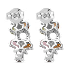 Multi-Tourmaline & White Zircon Solitaire Stud With Push Back Earring in Rhodium Overlay Sterling Silver 2.15 Ct.