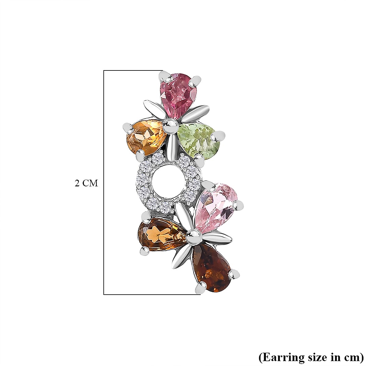 Multi-Tourmaline, White Zircon Floral Drop Earrings in Rhodium Plated Sterling Silver 7844383 5