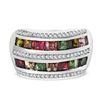 Multi-Tourmaline and Natural Zircon Band Ring in Platinum Overlay Sterling Silver 2.62 Ct.