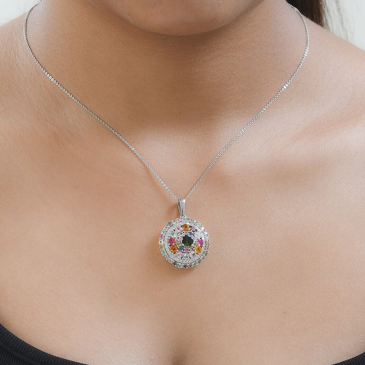 Multi-Tourmaline and Natural Zircon Cluster Pendant with Chain (Size 20) in Platinum Overlay Sterling Silver 4.20 Ct, Silver Wt. 6.41 Gms 4151018 2