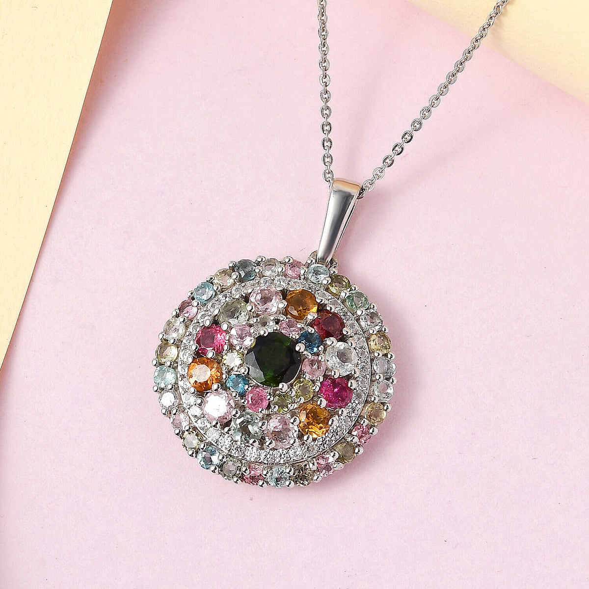 Multi-Tourmaline and Natural Zircon Cluster Pendant with Chain (Size 20) in Platinum Overlay Sterling Silver 4.20 Ct, Silver Wt. 6.41 Gms 4151018 3