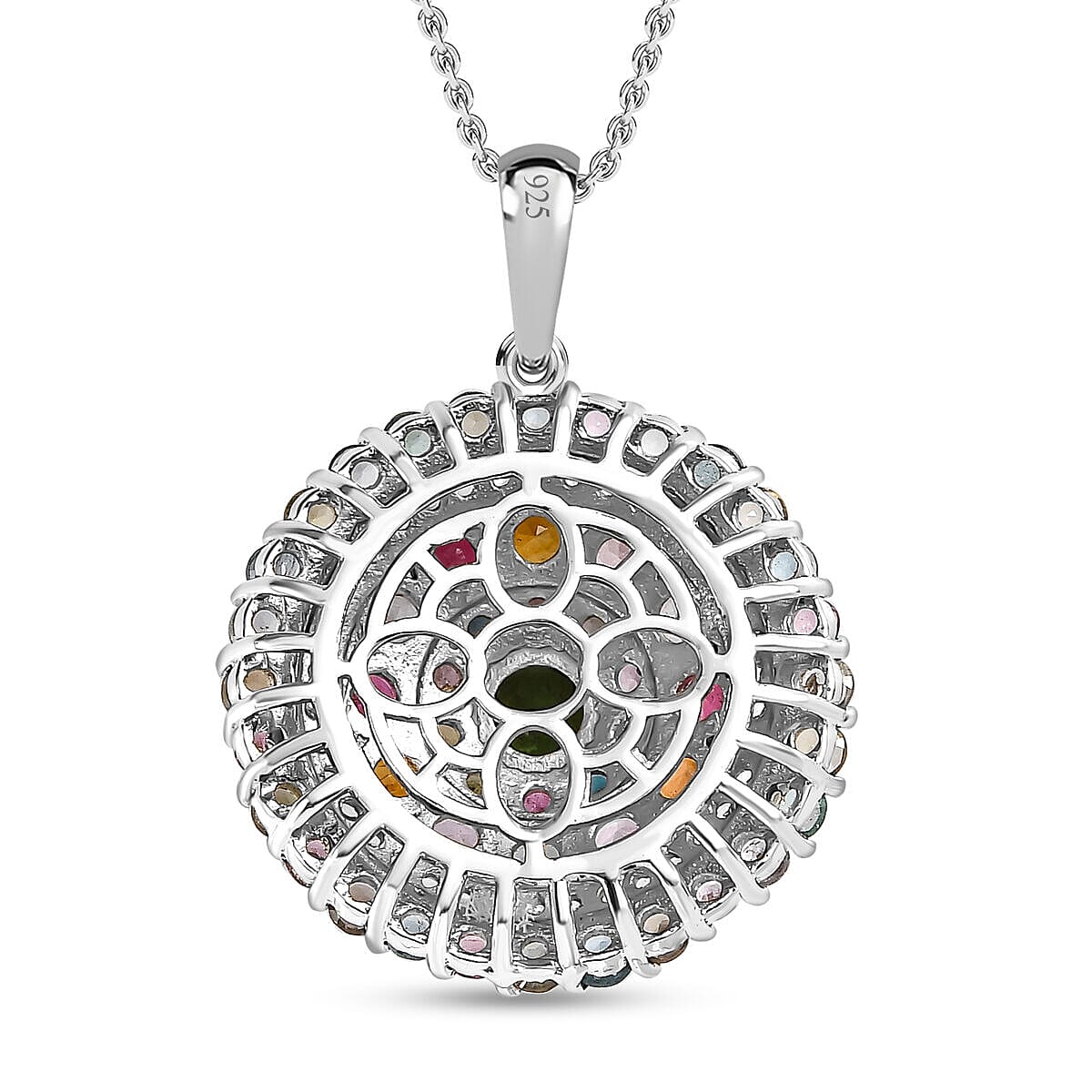 Multi-Tourmaline and Natural Zircon Cluster Pendant with Chain (Size 20) in Platinum Overlay Sterling Silver 4.20 Ct, Silver Wt. 6.41 Gms 4151018 5