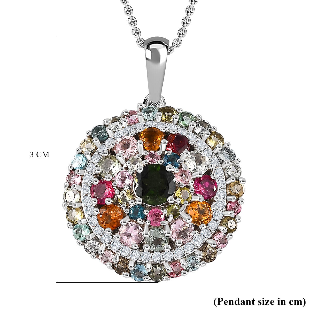 Multi-Tourmaline and Natural Zircon Cluster Pendant with Chain (Size 20) in Platinum Overlay Sterling Silver 4.20 Ct, Silver Wt. 6.41 Gms 4151018 7