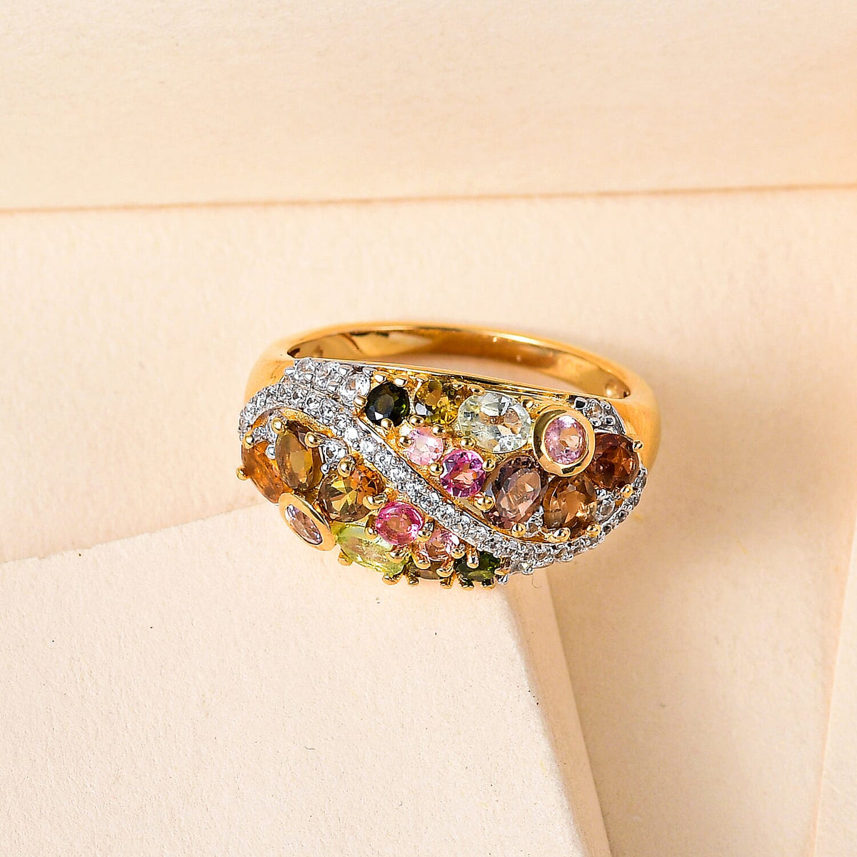 Multi-Tourmaline and Natural Zircon Cluster Ring in 18K Vermeil Yellow Gold Plated Sterling Silver 2.472 Ct. 7326023 3