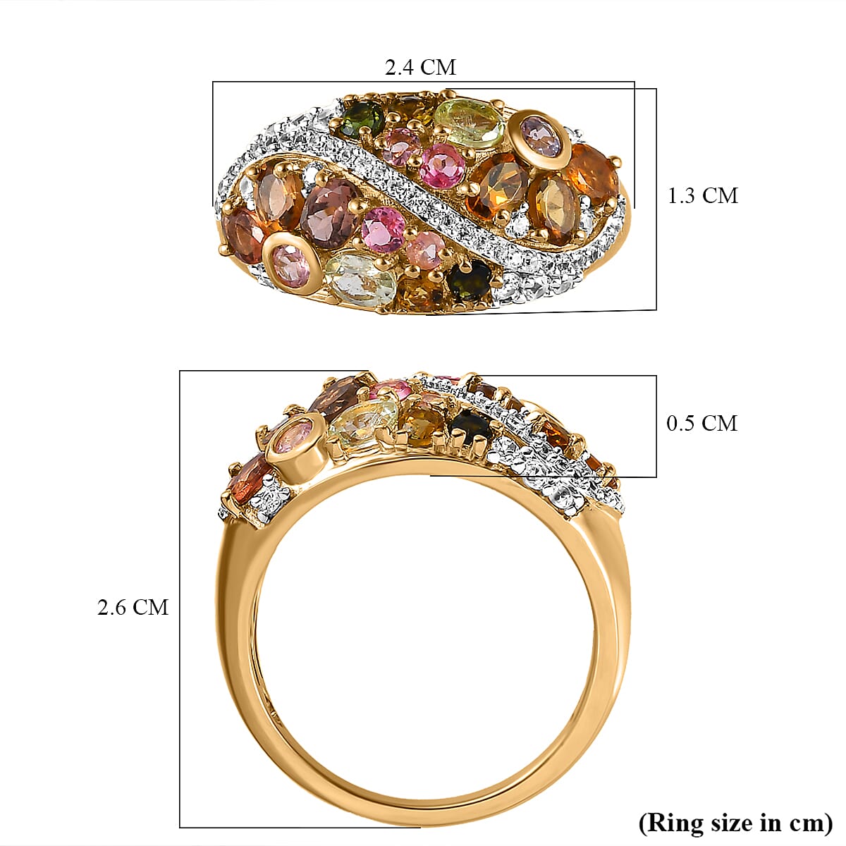 Multi-Tourmaline and Natural Zircon Cluster Ring in 18K Vermeil Yellow Gold Plated Sterling Silver 2.472 Ct. 7326023 11