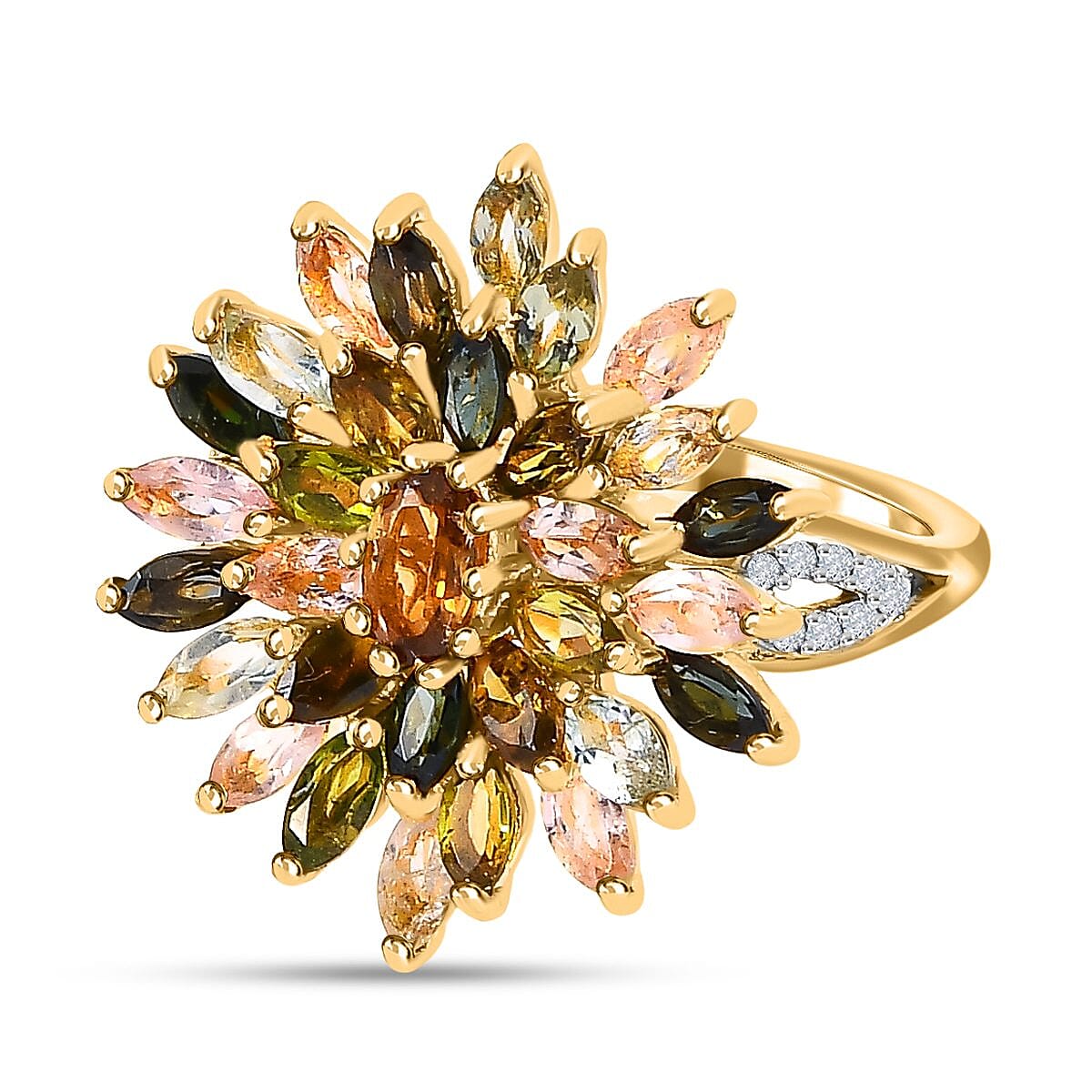 Multi-Tourmaline and Natural Cambodian Zircon Cluster Ring in 18K Vermeil Yellow Gold Plated Sterling Silver 3.23 Ct. 7486817 0