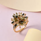 Multi-Tourmaline and Natural Cambodian Zircon Cluster Ring in 18K Vermeil Yellow Gold Plated Sterling Silver 3.23 Ct.