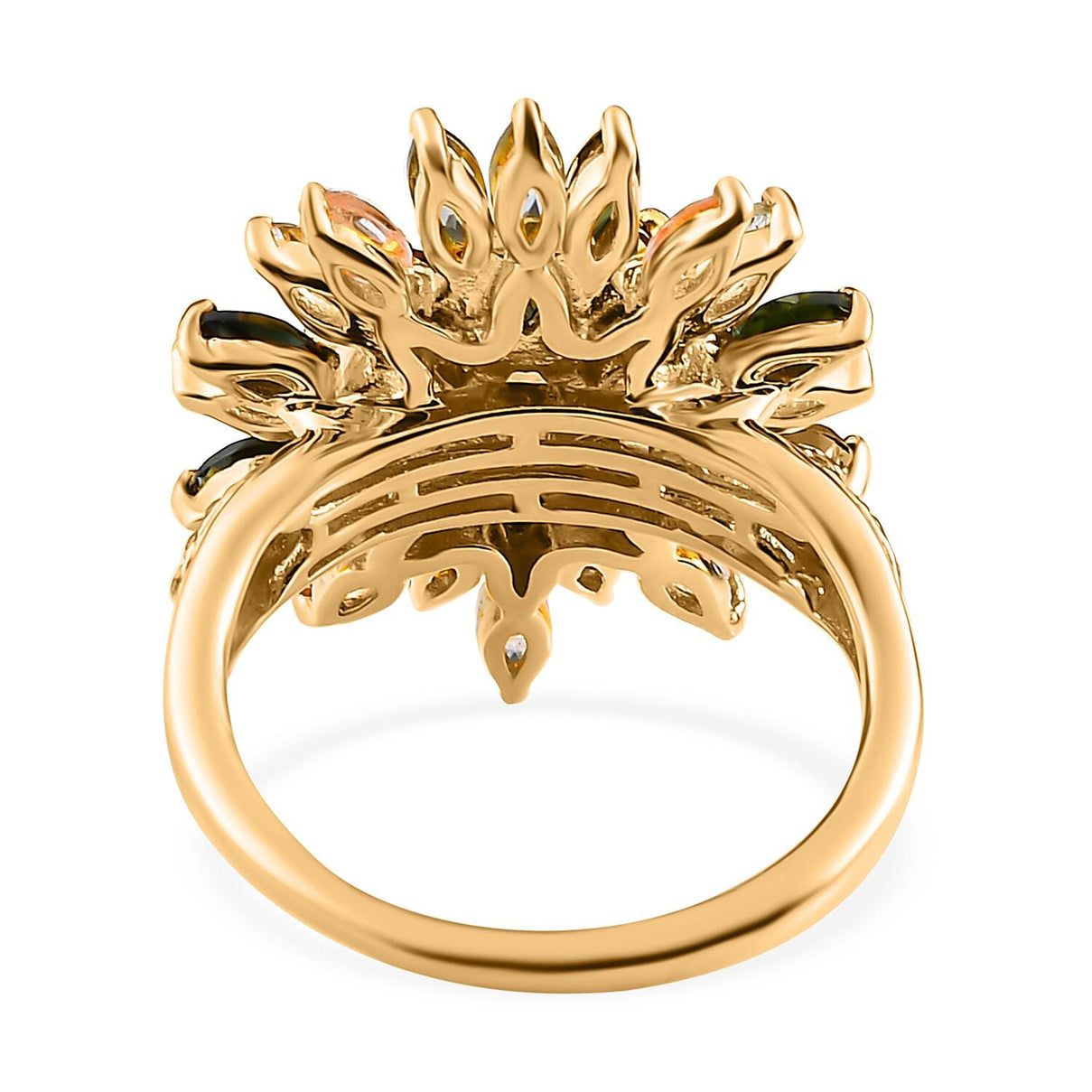 Multi-Tourmaline and Natural Cambodian Zircon Cluster Ring in 18K Vermeil Yellow Gold Plated Sterling Silver 3.23 Ct. 7486817 4