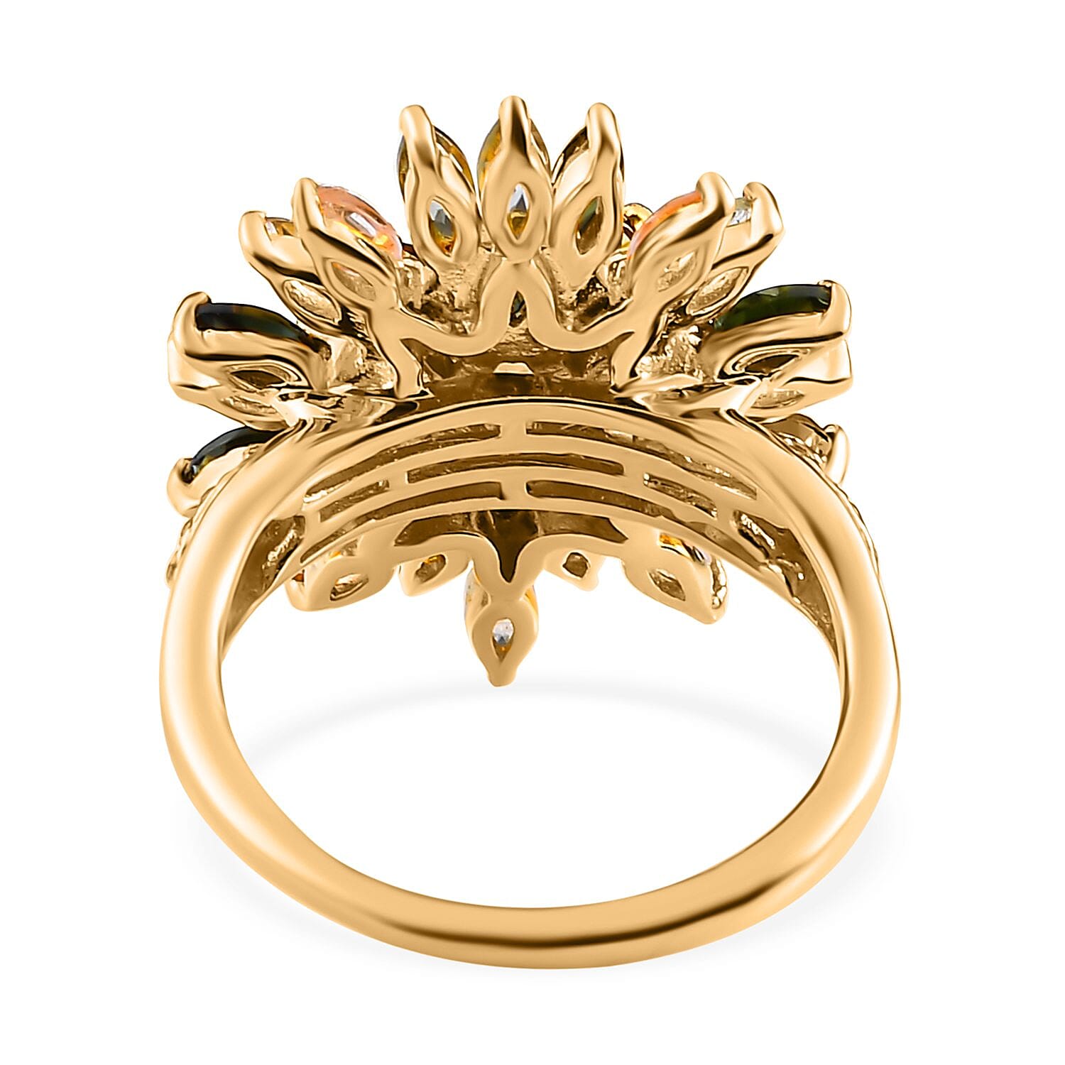 Multi-Tourmaline and Natural Cambodian Zircon Cluster Ring in 18K Vermeil Yellow Gold Plated Sterling Silver 3.23 Ct. 7486817 4