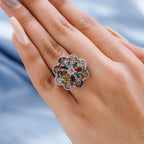 Multi-Tourmaline and Natural Zircon Cluster Ring in Platinum Overlay Sterling Silver 4.93 Ct, Silver Wt. 6.10 Gms.