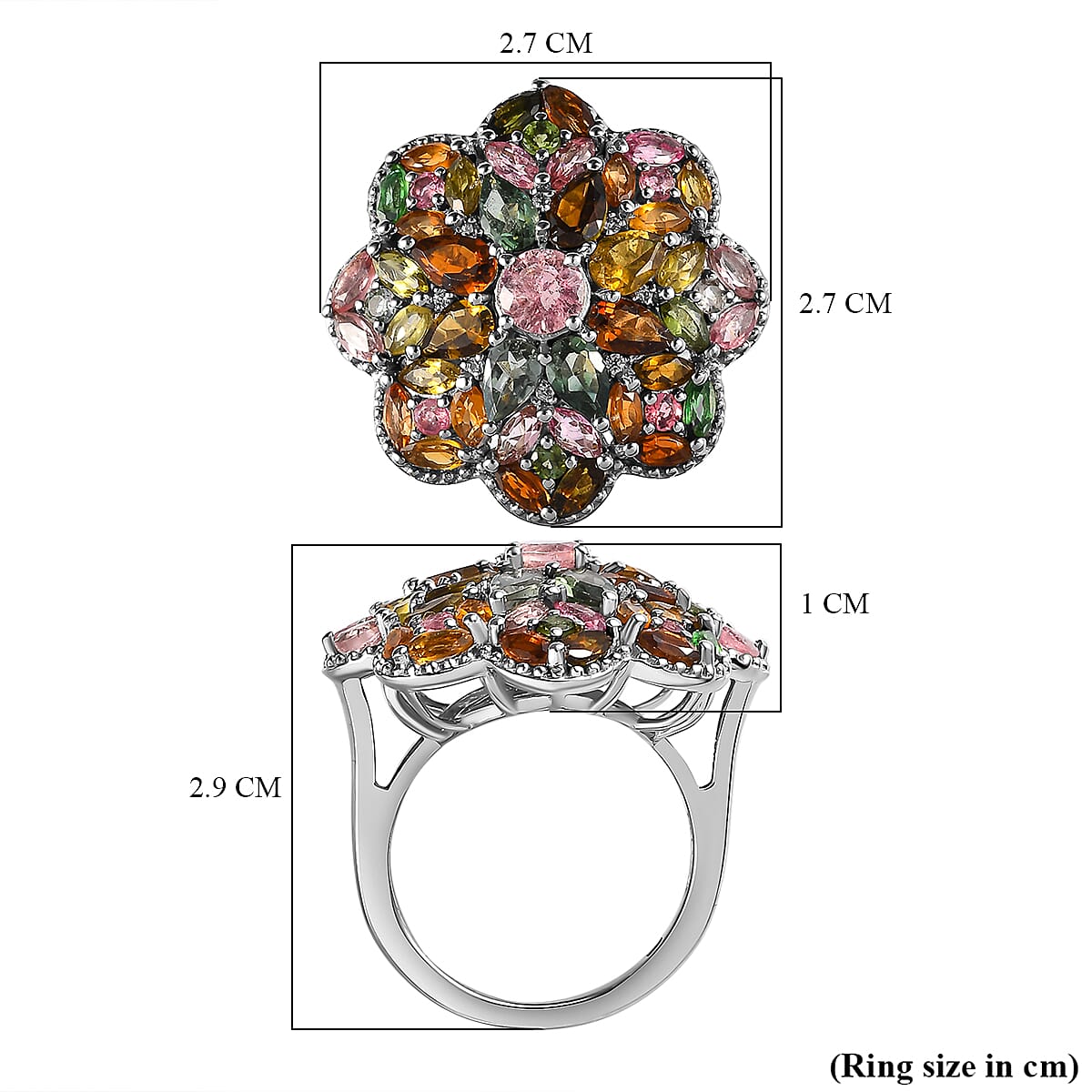 Multi-Tourmaline and Natural Zircon Cluster Ring in Platinum Overlay Sterling Silver 4.93 Ct, Silver Wt. 6.10 Gms. 7325993 11
