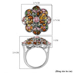 Multi-Tourmaline and Natural Zircon Cluster Ring in Platinum Overlay Sterling Silver 4.93 Ct, Silver Wt. 6.10 Gms.