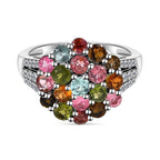Multi-Tourmaline and Natural Zircon Cluster Ring in Platinum Overlay Sterling Silver 2.312 Ct.