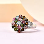 Multi-Tourmaline and Natural Zircon Cluster Ring in Platinum Overlay Sterling Silver 2.312 Ct.