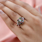 Multi-Tourmaline and Natural Zircon Cluster Ring in Platinum Overlay Sterling Silver 2.312 Ct.