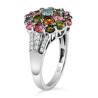 Multi-Tourmaline and Natural Zircon Cluster Ring in Platinum Overlay Sterling Silver 2.312 Ct.