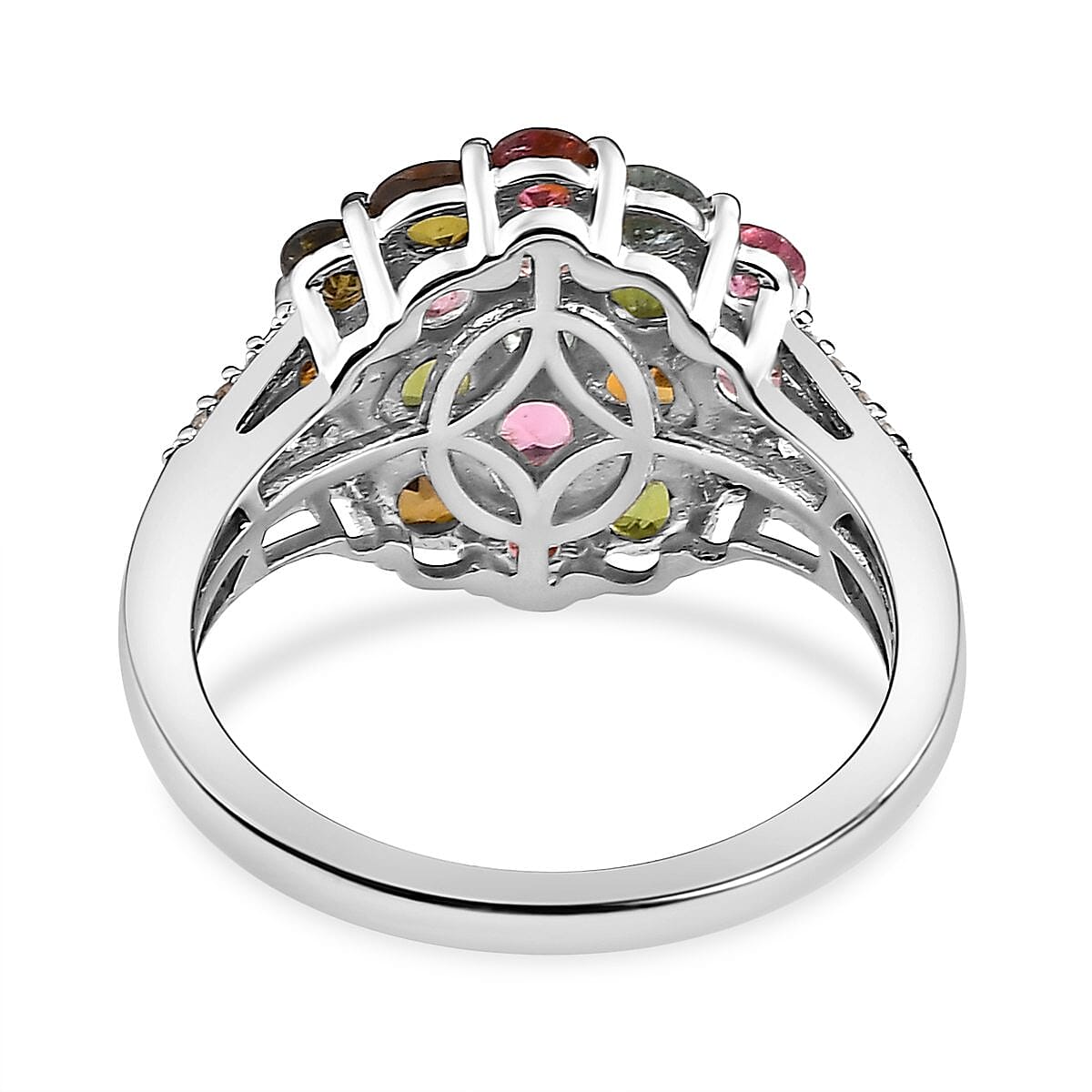 Multi-Tourmaline and Natural Zircon Cluster Ring in Platinum Overlay Sterling Silver 2.312 Ct. 7486766 4