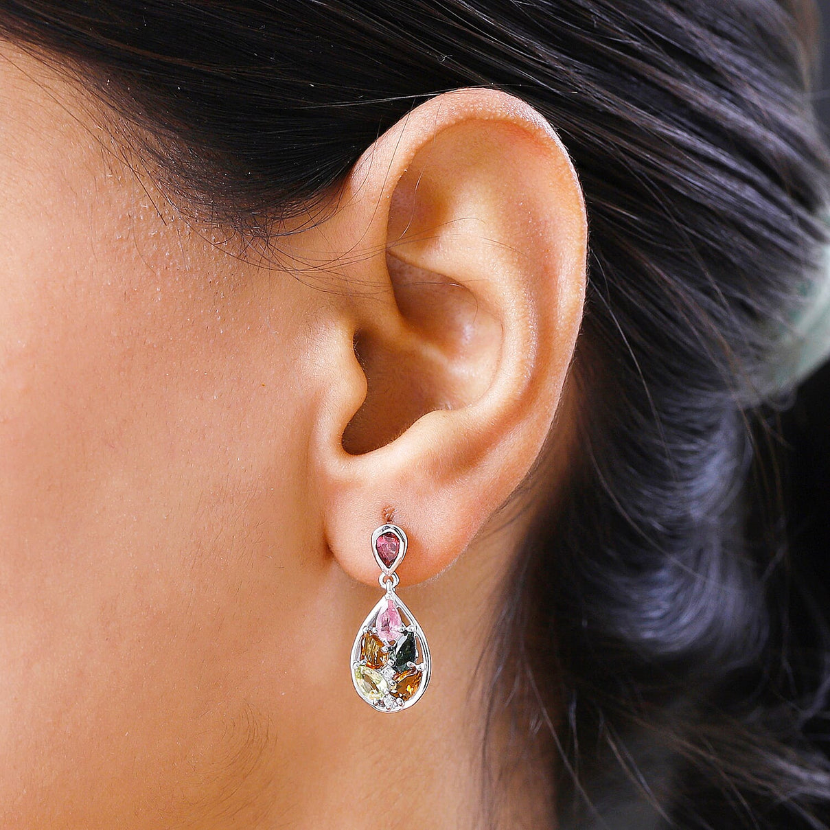 Multi-Tourmaline and Natural Zircon Drop Earrings in Platinum Overlay Sterling Silver 2.42 Ct. 7212390 3