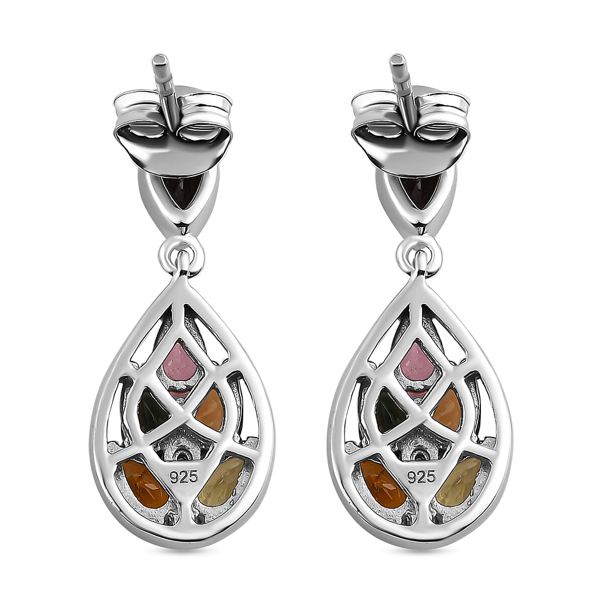 Multi-Tourmaline and Natural Zircon Drop Earrings in Platinum Overlay Sterling Silver 2.42 Ct. 7212390 5