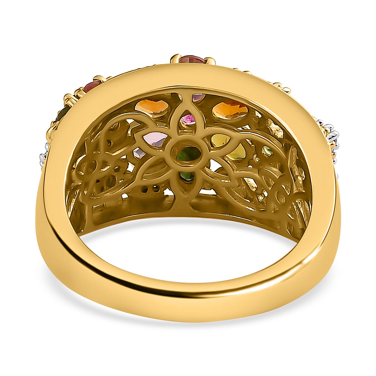 Multi-Tourmaline and Natural Cambodian Zircon Floral Ring in 18K Vermeil Yellow Gold Sterling Silver 1.932 Ct. 7209473 5