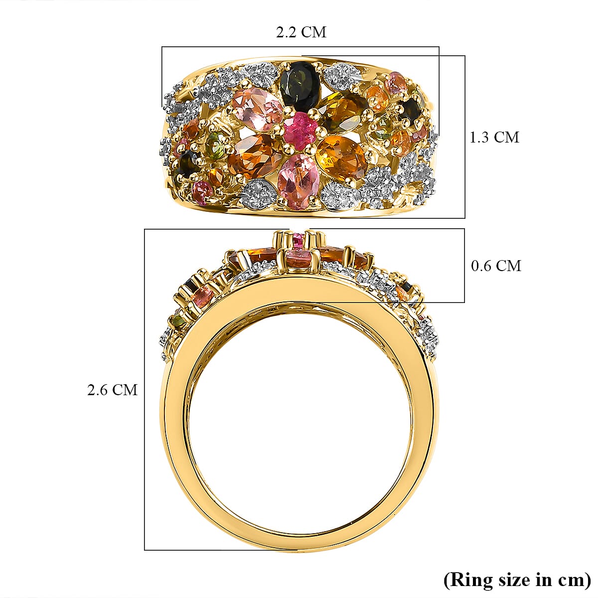Multi-Tourmaline and Natural Cambodian Zircon Floral Ring in 18K Vermeil Yellow Gold Sterling Silver 1.932 Ct. 7209473 6