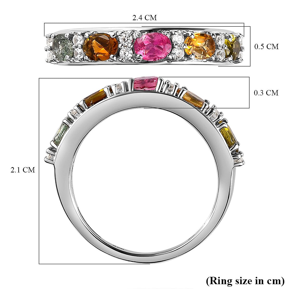 Multi-Tourmaline and Natural Cambodian Zircon Half Eternity Ring in Platinum Overlay Sterling Silver 1.01 Ct. 7164870 6