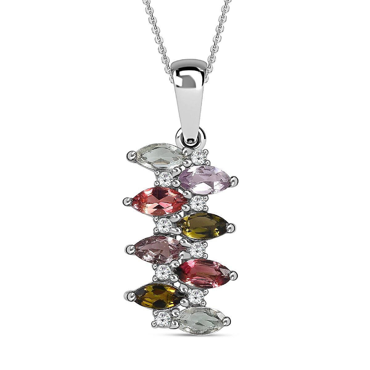 Multi-Tourmaline and Natural Zircon Pendant with Chain (Size 20) in Platinum Overlay Sterling Silver 1.25 Ct 4151001 0