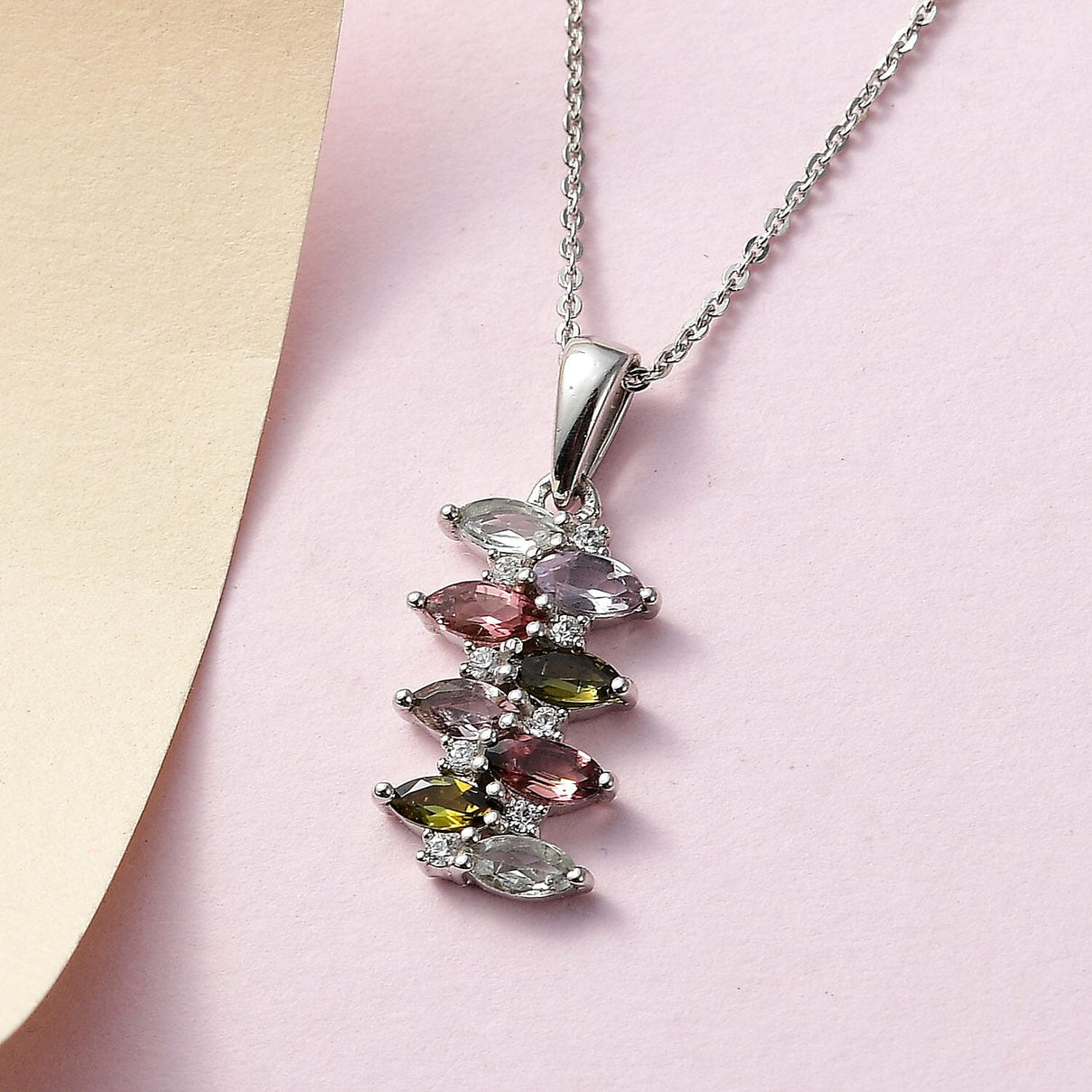Multi-Tourmaline and Natural Zircon Pendant with Chain (Size 20) in Platinum Overlay Sterling Silver 1.25 Ct 4151001 3