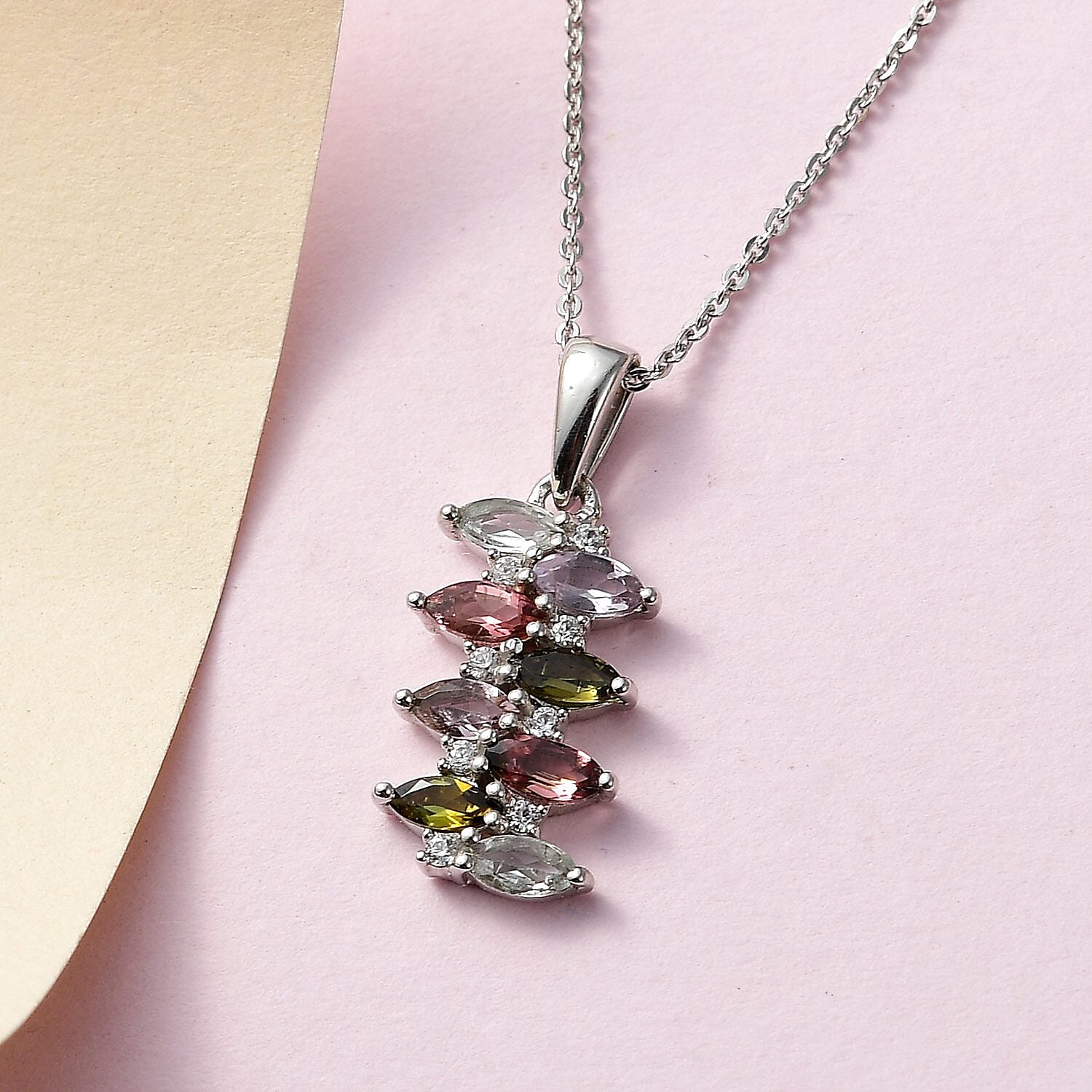 Multi-Tourmaline and Natural Zircon Pendant with Chain (Size 20) in Platinum Overlay Sterling Silver 1.25 Ct 4151001 3