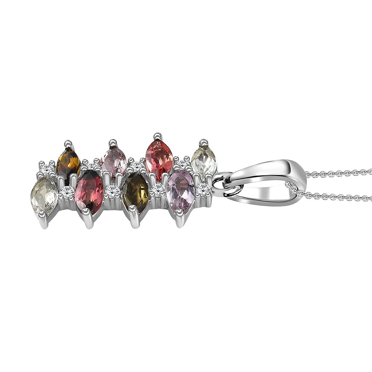 Multi-Tourmaline and Natural Zircon Pendant with Chain (Size 20) in Platinum Overlay Sterling Silver 1.25 Ct 4151001 4