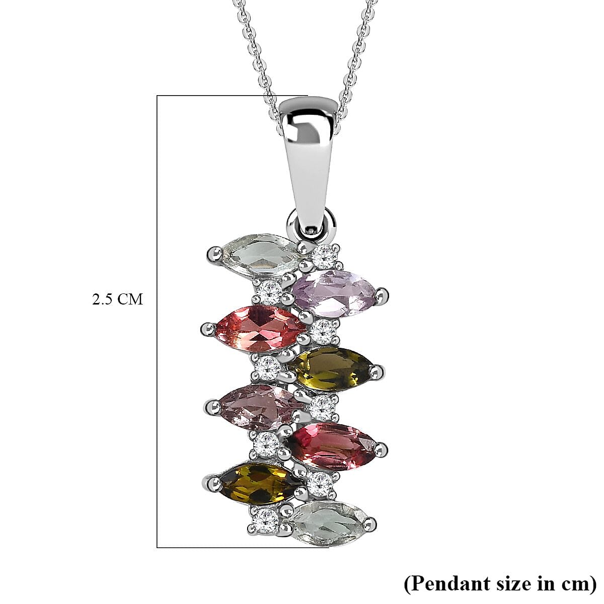 Multi-Tourmaline and Natural Zircon Pendant with Chain (Size 20) in Platinum Overlay Sterling Silver 1.25 Ct 4151001 7