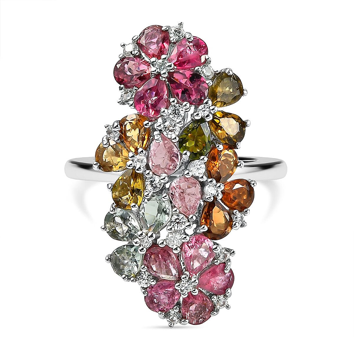 Multi-Tourmaline and Natural Zircon Ring in Platinum Overlay Sterling Silver 3.45 Ct. 7063356 0
