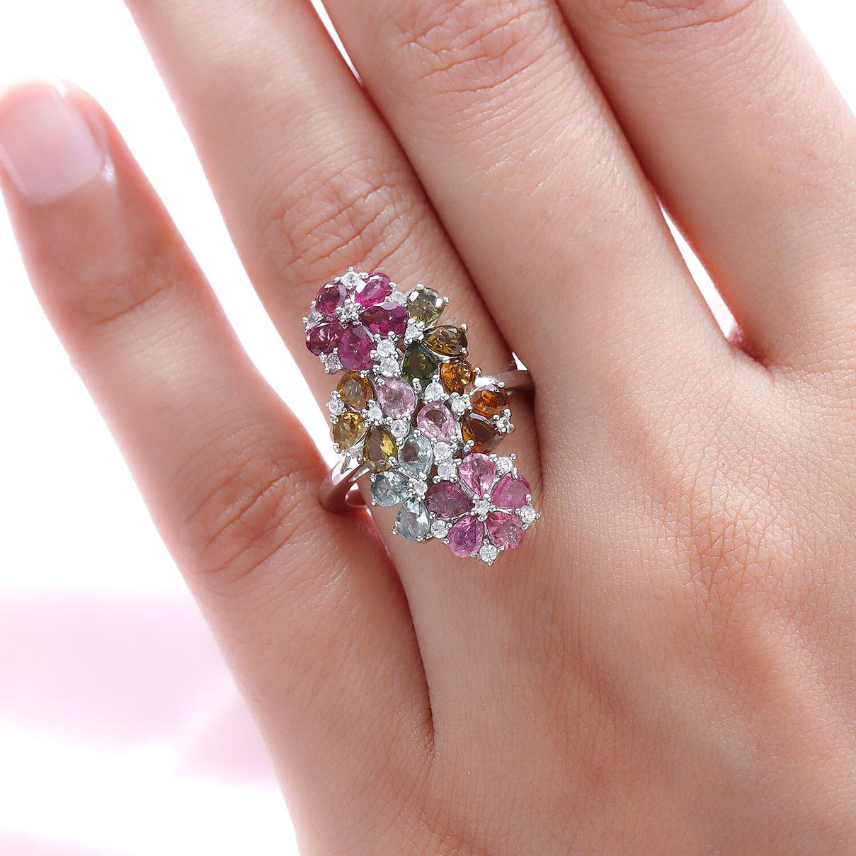 Multi-Tourmaline and Natural Zircon Ring in Platinum Overlay Sterling Silver 3.45 Ct. 7063356 3