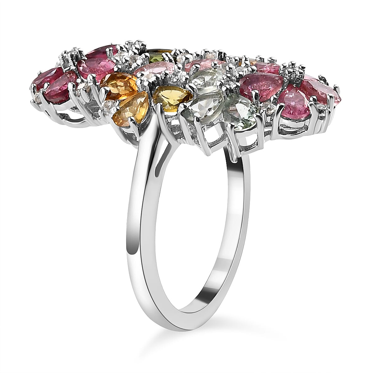 Multi-Tourmaline and Natural Zircon Ring in Platinum Overlay Sterling Silver 3.45 Ct. 7063356 4