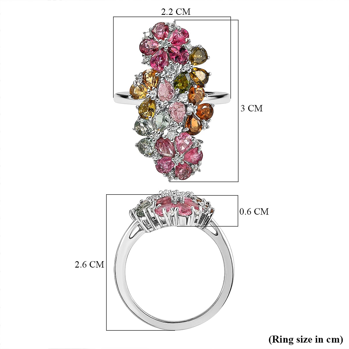 Multi-Tourmaline and Natural Zircon Ring in Platinum Overlay Sterling Silver 3.45 Ct. 7063356 6