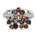 Multi-Tourmaline and Natural Zircon Wishbone Cluster Ring in Platinum Overlay Sterling Silver 2.78 Ct.