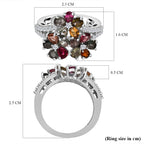 Multi-Tourmaline and Natural Zircon Wishbone Cluster Ring in Platinum Overlay Sterling Silver 2.78 Ct.