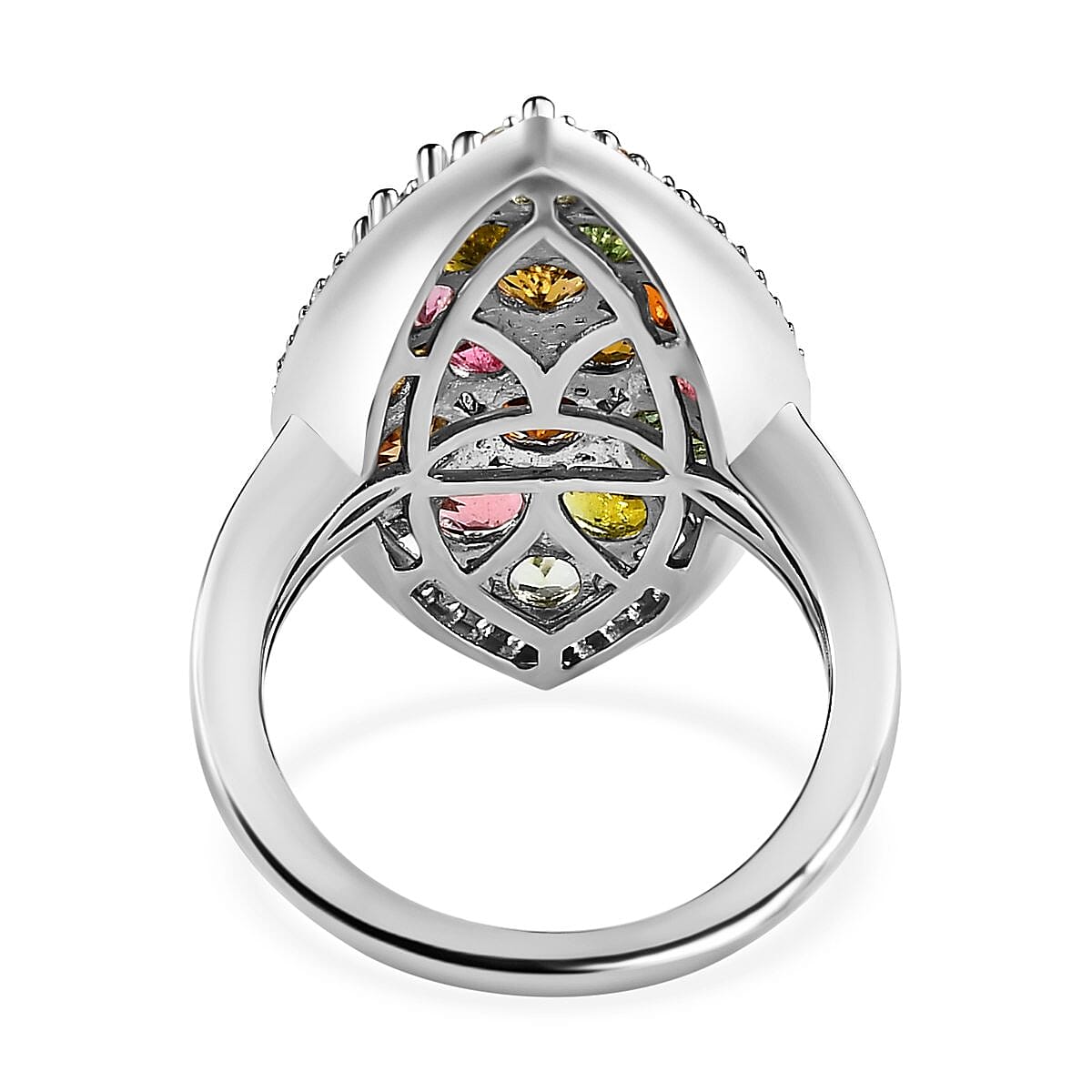 Multi-Tourmaline and Natural Cambodian Zircon Ring in Platinum Overlay Sterling Silver 3.362 Ct, Silver Wt 5.18 Gms 7456997 5