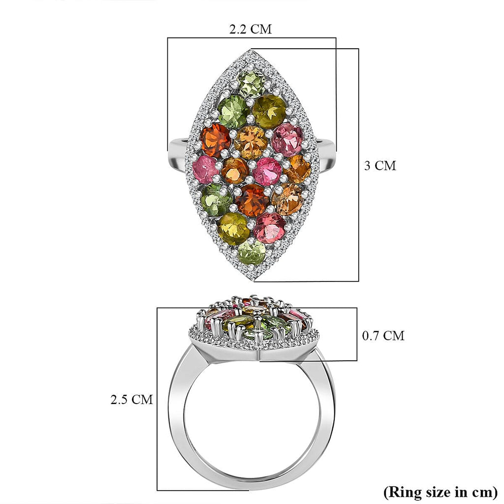 Multi-Tourmaline and Natural Zircon Ring in Platinum Overlay Sterling Silver 3.36 Ct, Silver Wt 5.61 Gms