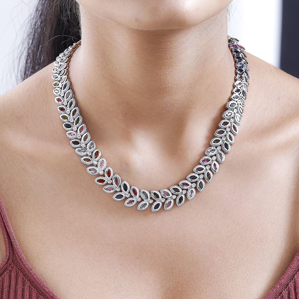 Multi-Tourmaline and Natural Zircon Necklace (Size - 20) in Platinum Overlay Sterling Silver 23.00 Ct, Silver Wt 50.60 Gms