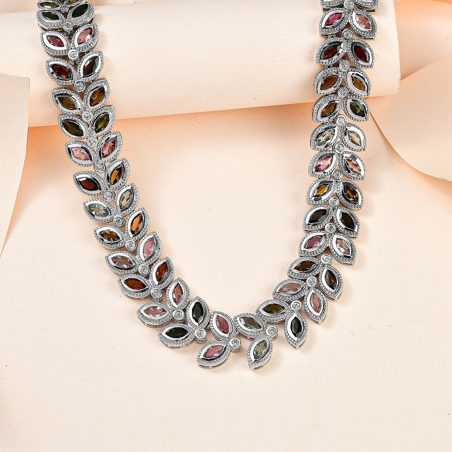 Multi-Tourmaline and Natural Zircon Necklace (Size - 20) in Platinum Overlay Sterling Silver 23.00 Ct, Silver Wt 50.60 Gms 7573331 3