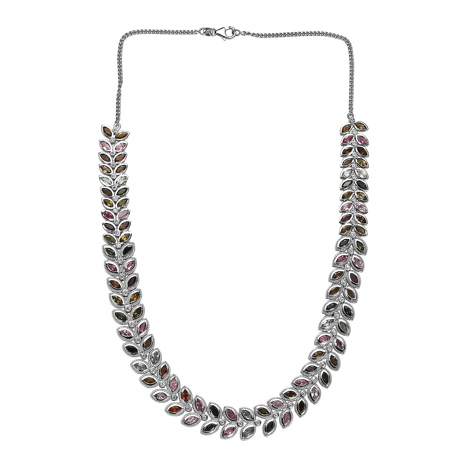 Multi-Tourmaline and Natural Zircon Necklace (Size - 20) in Platinum Overlay Sterling Silver 23.00 Ct, Silver Wt 50.60 Gms 7573331 4